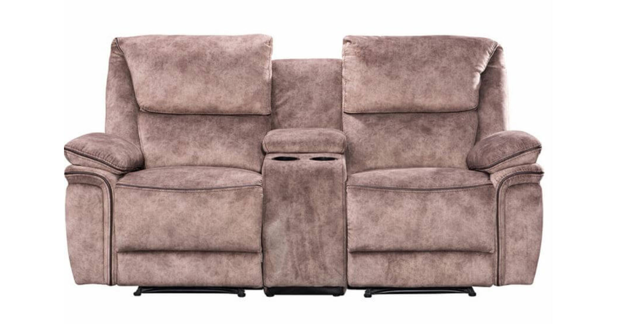 Brooklyn 2 Seater Reclining Sofa With Cupholder Taupe Fabric Designer