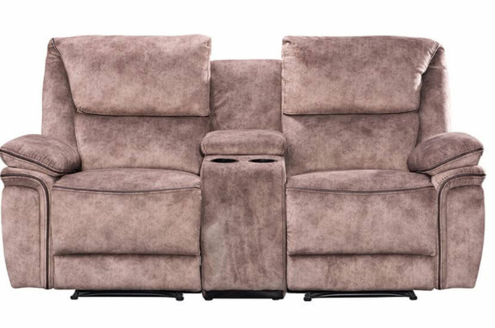 Product photograph of Brooklyn 2 Seater Reclining Cinema Console Sofa With Cupholder Taupe Fabric from Designer Sofas 4U