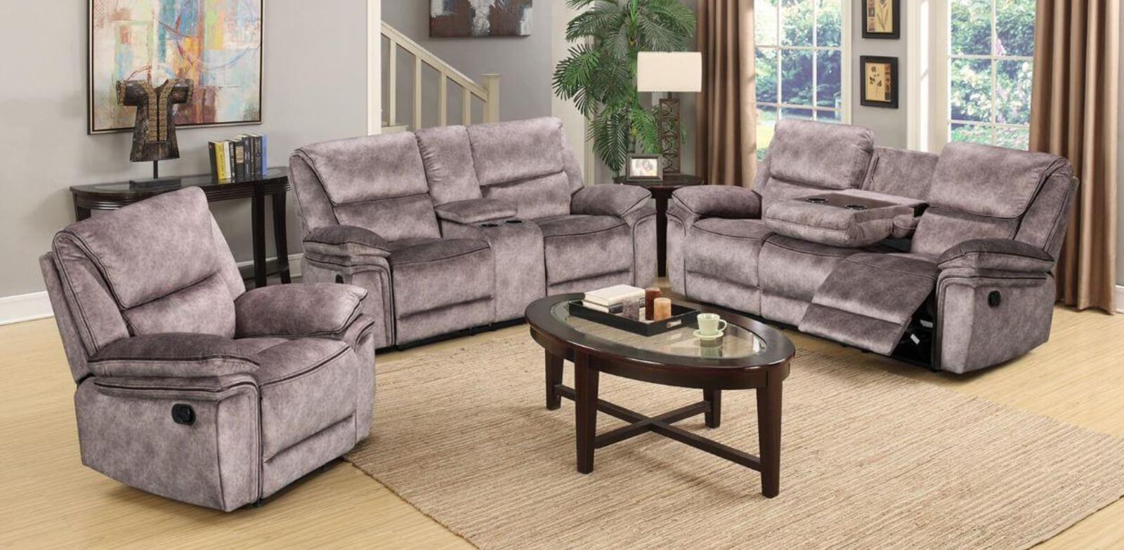 Product photograph of Brooklyn 3 2 1 Seater Reclining Sofa Suite Taupe Fabric from Designer Sofas 4U