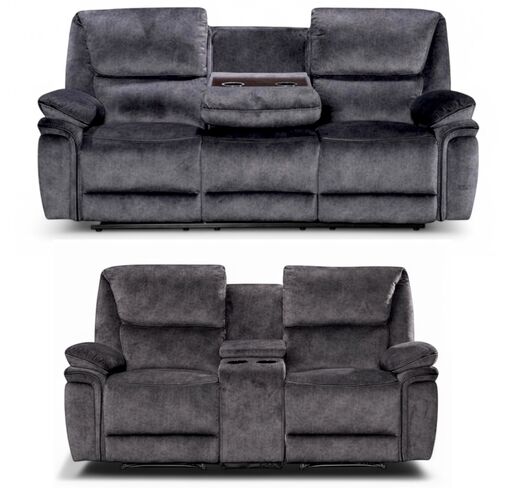 Brooklyn 3+2 Seater Reclining Cinema Console Sofa Suite Charcoal Grey Fabric
