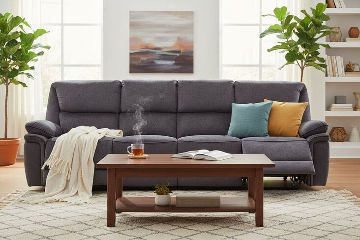 Brooklyn 4 Seater Reclining Sofa Charcoal Grey Fabric