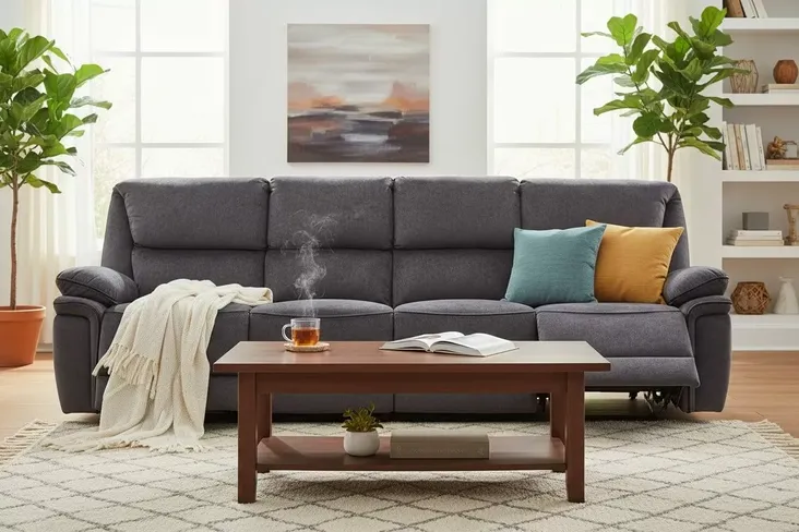 Brooklyn 4 Seater Reclining Sofa Charcoal Grey Fabric