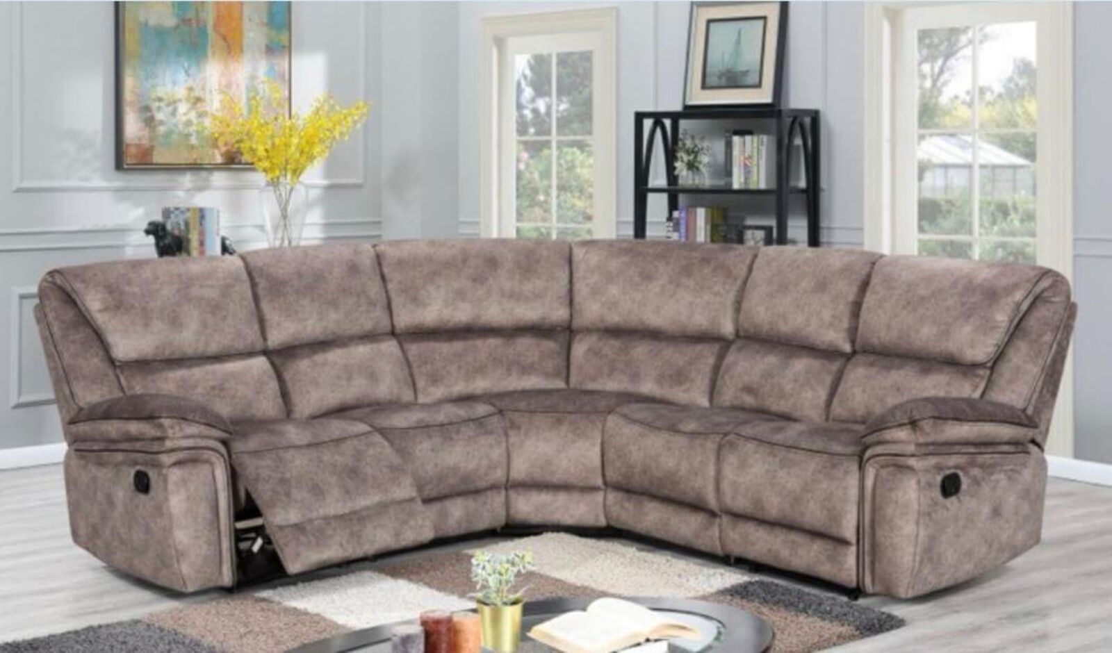 Product photograph of Brooklyn Reclining Cinema Console Corner Group Sofa 2 C 2 Taupe Fabric from Designer Sofas 4U
