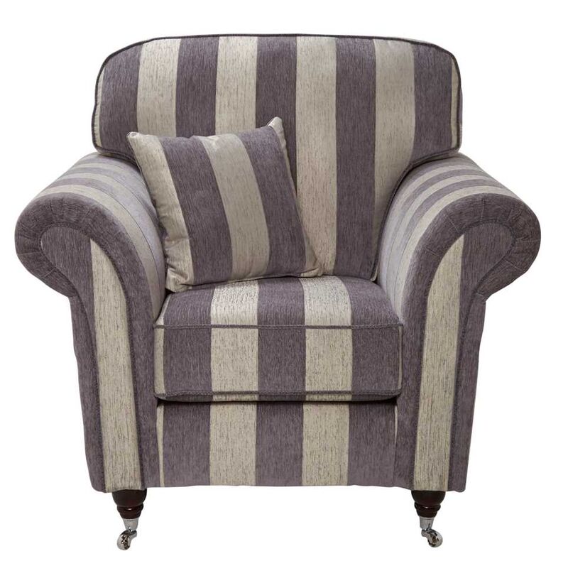 Product photograph of Charlotte 1 Seater Fabric Armchair In Trivero Stripe Grey from Designer Sofas 4U