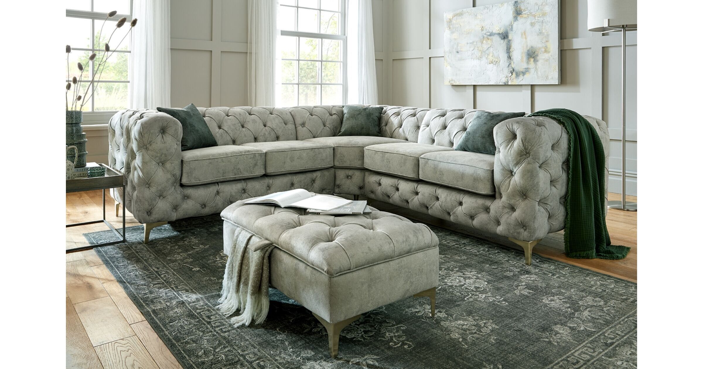 Chesterfield Nobu Corner Group Fabric Sofa Suite In Daytona Stone 2