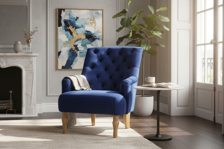Ciara Accent Bedroom Chair Navy Blue Velvet