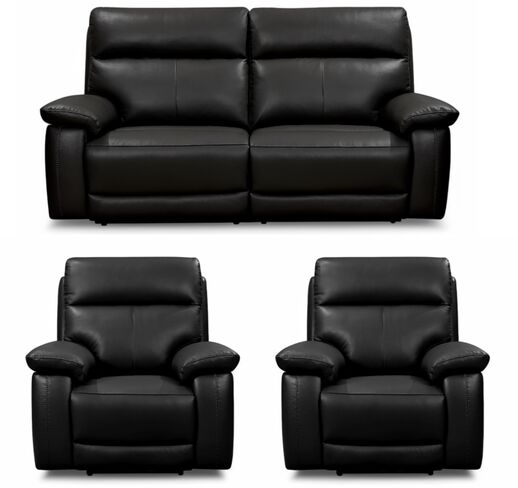 Dallas 3+1+1 Seater Electric Reclining Sofa Suite Black Leather