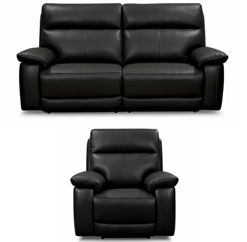 Dallas 3+1 Seater Electric Reclining Sofa Suite Black Leather