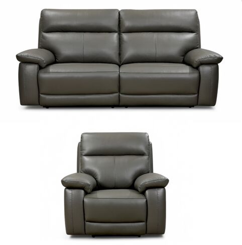 Dallas 3+1 Seater Electric Reclining Sofa Suite Grey Leather