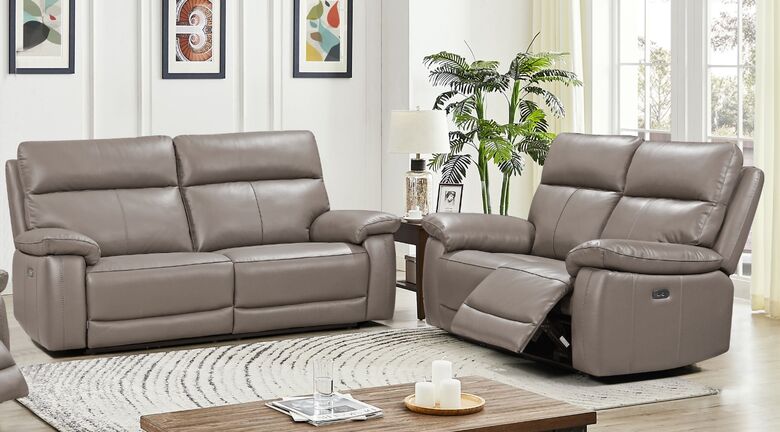 Dallas 3+2 Seater Electric Reclining Sofa Suite Latte Leather