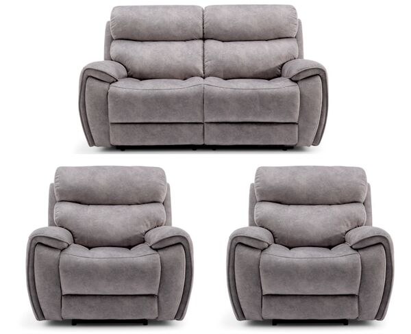 Dino 2+1+1 Seater Electric Reclining Cinema Sofa Suite Silver Fabric