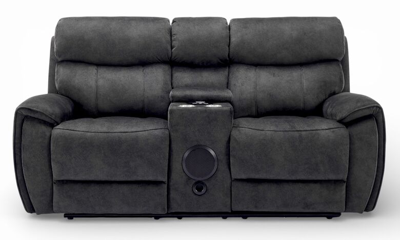 Dino 2 Seater Electric Reclining Cinema Console & Built In Speaker Sofa Black Fabric
