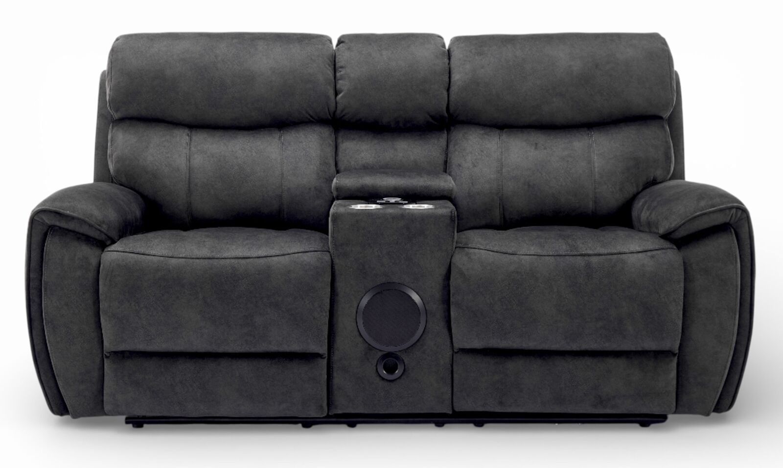 Dino 2 Seater Electric Reclining Cinema Console & Built In Speaker Sofa Black Fabric
