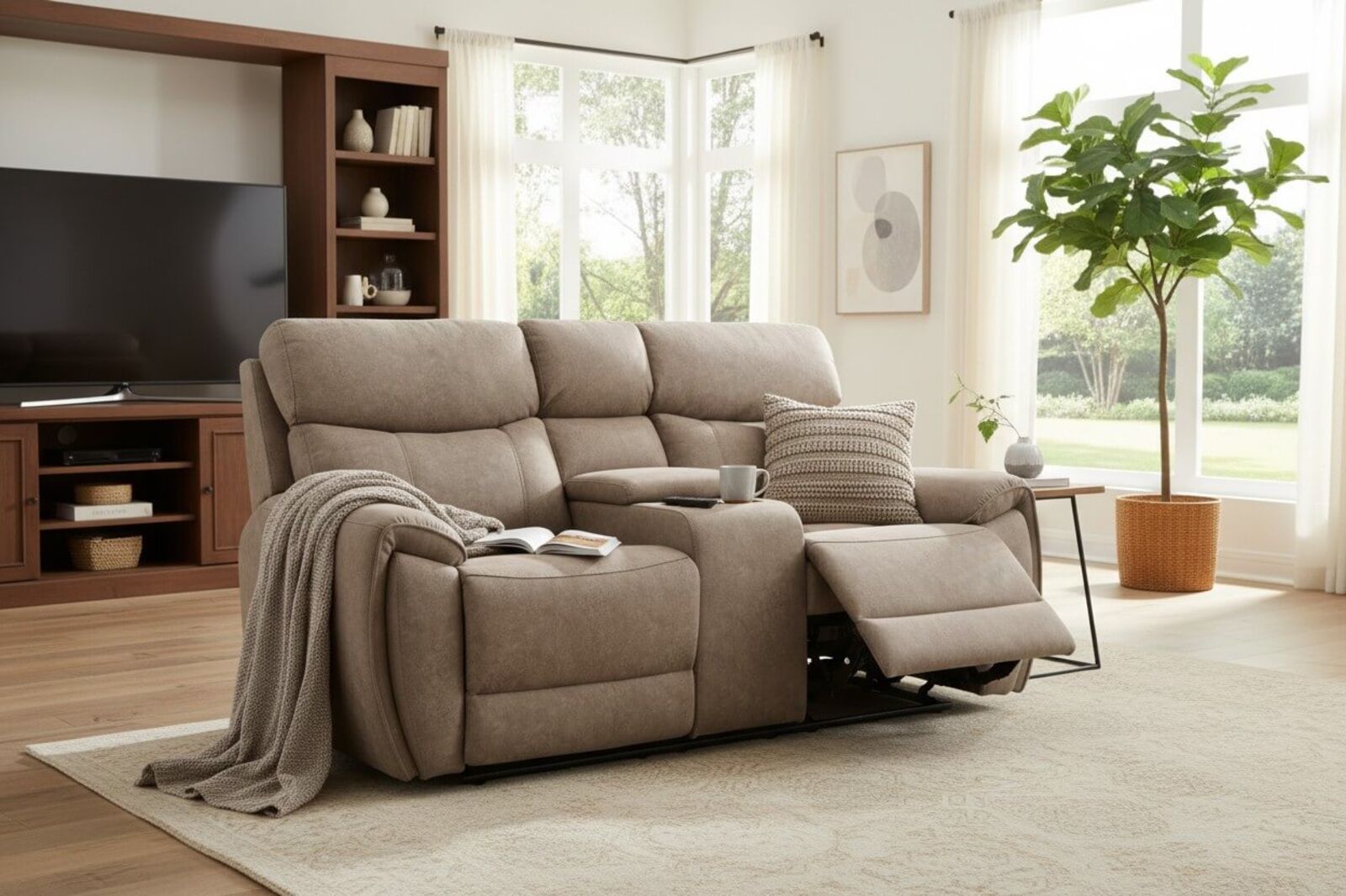 Dino 2 Seater Electric Reclining Cinema Console Sofa Mink Fabric