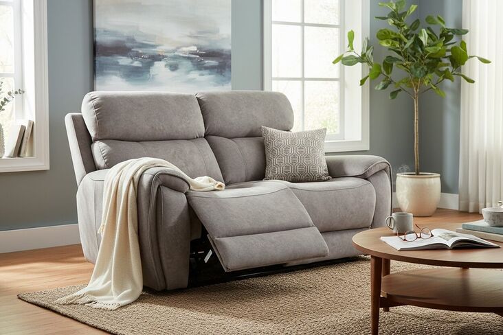 Dino 2 Seater Electric Reclining Cinema Sofa Silver Fabric