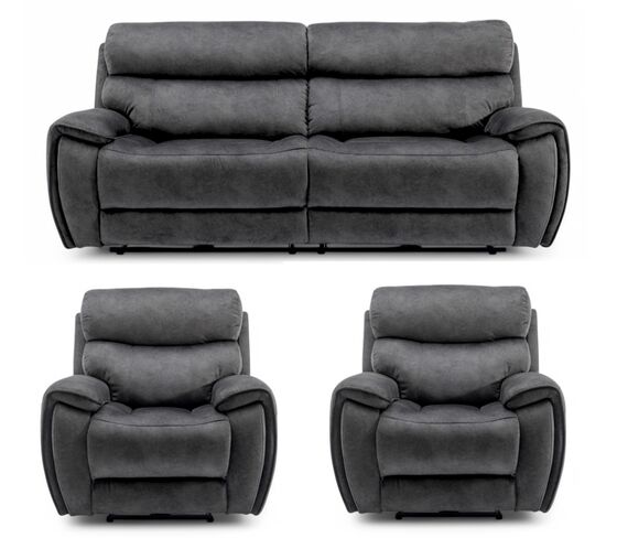 Dino 3+1+1 Seater Electric Reclining Cinema Sofa Suite Black Fabric