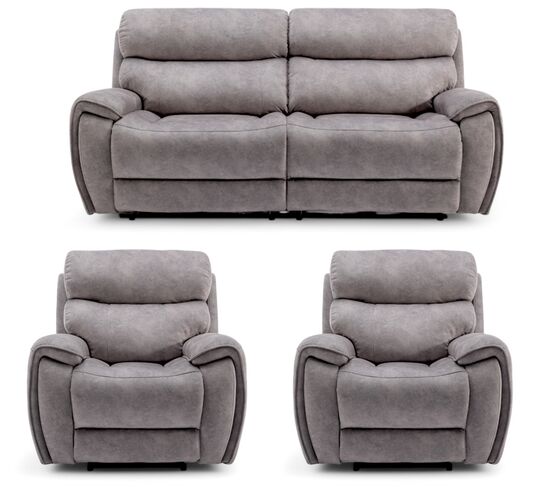 Dino 3+1+1 Seater Electric Reclining Cinema Sofa Suite Silver Fabric