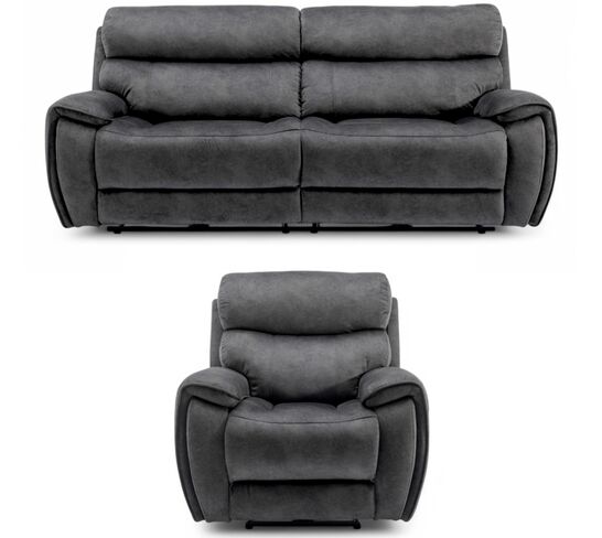 Dino 3+1 Seater Electric Reclining Cinema Sofa Suite Black Fabric