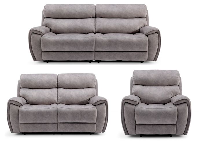 Dino 3+2+1 Seater Electric Reclining Cinema Sofa Suite Silver Fabric