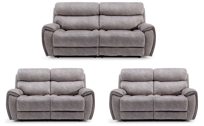Dino 3+2+2 Seater Electric Reclining Cinema Sofa Suite Silver Fabric