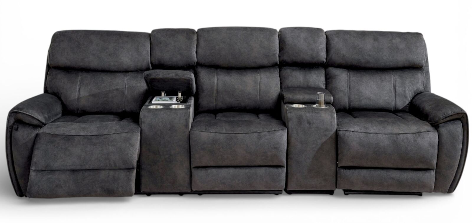 Dino 3 Seater Electric Reclining Cinema Theatre Sofa Black Fabric