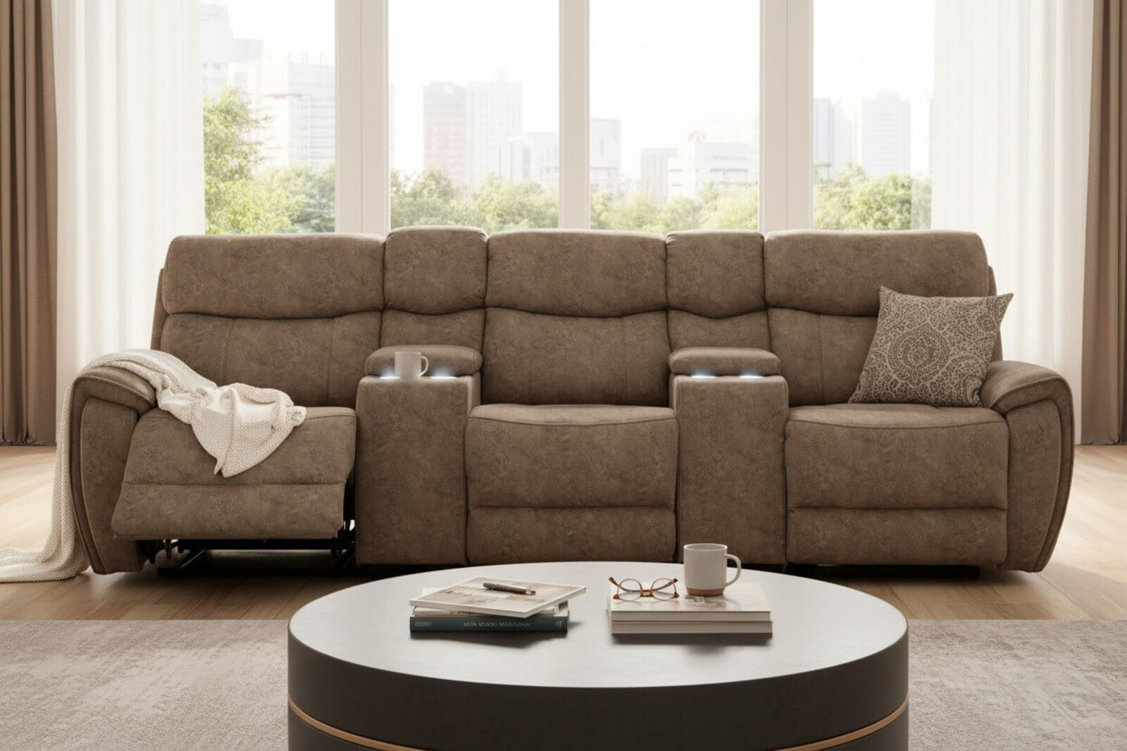 Dino 3 Seater Electric Reclining Cinema Theatre Sofa Mink Fabric
