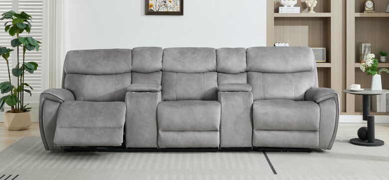 Dino 3 Seater Electric Reclining Cinema Theatre Sofa Silver Fabric