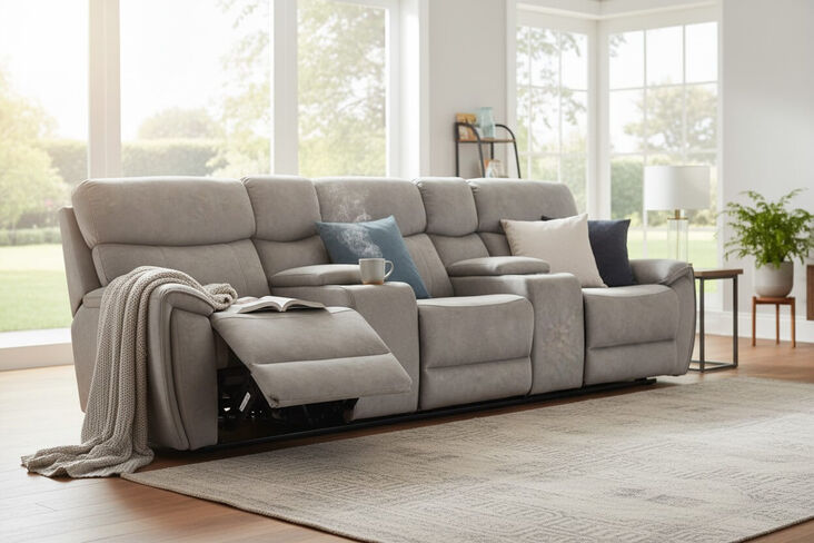 Dino 3 Seater Electric Reclining Cinema Theatre Sofa Silver Fabric