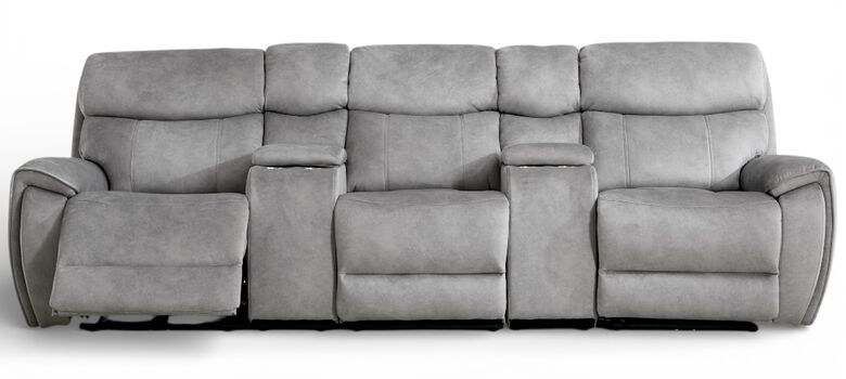 Dino 3 Seater Electric Reclining Cinema Theatre Sofa Silver Fabric
