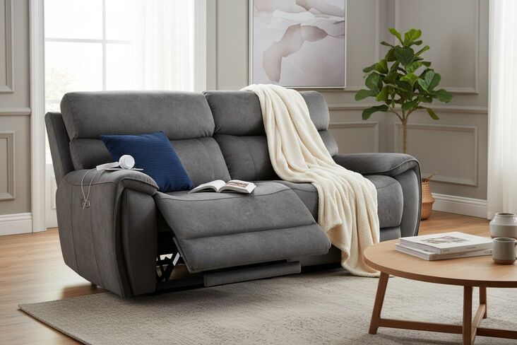 Dino 3 Seater Electric Reclining Cinema Sofa Black Fabric