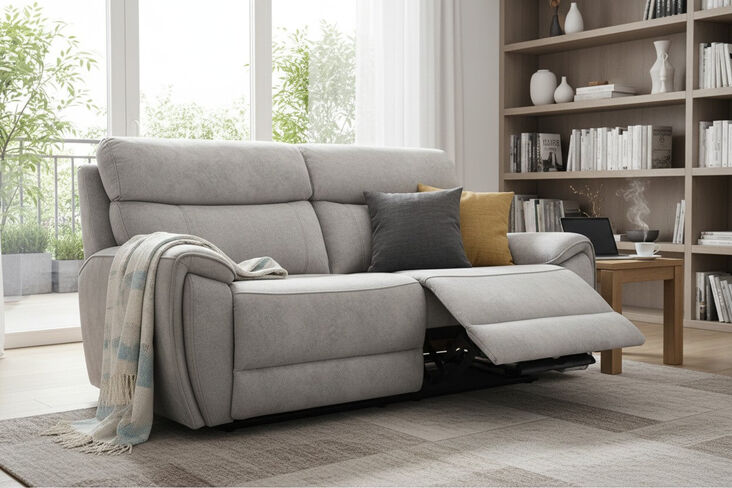 Dino 3 Seater Electric Reclining Cinema Sofa Silver Fabric