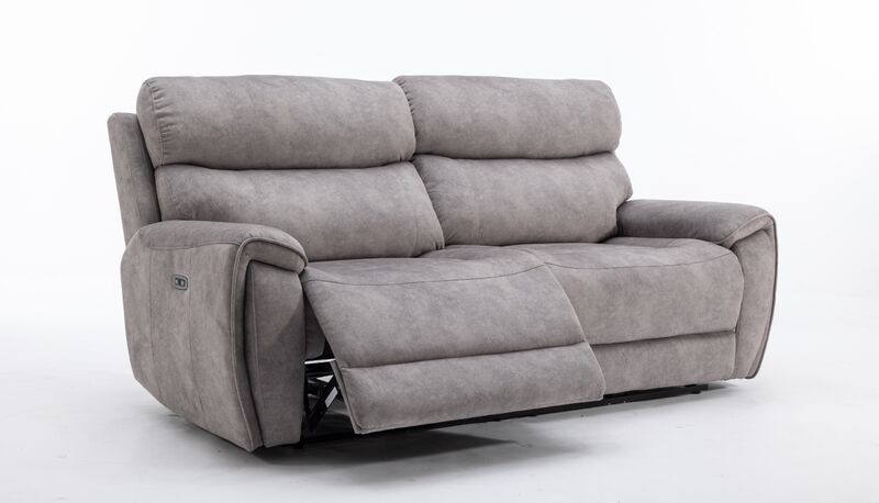 Product photograph of Dino 3 Seater Electric Reclining Cinema Console Sofa Silver Fabric from Designer Sofas 4U