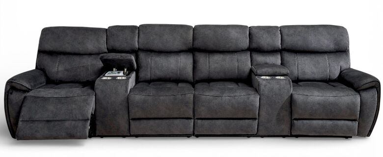 Dino 4 Seater Electric Reclining Cinema Theatre Sofa Black Fabric