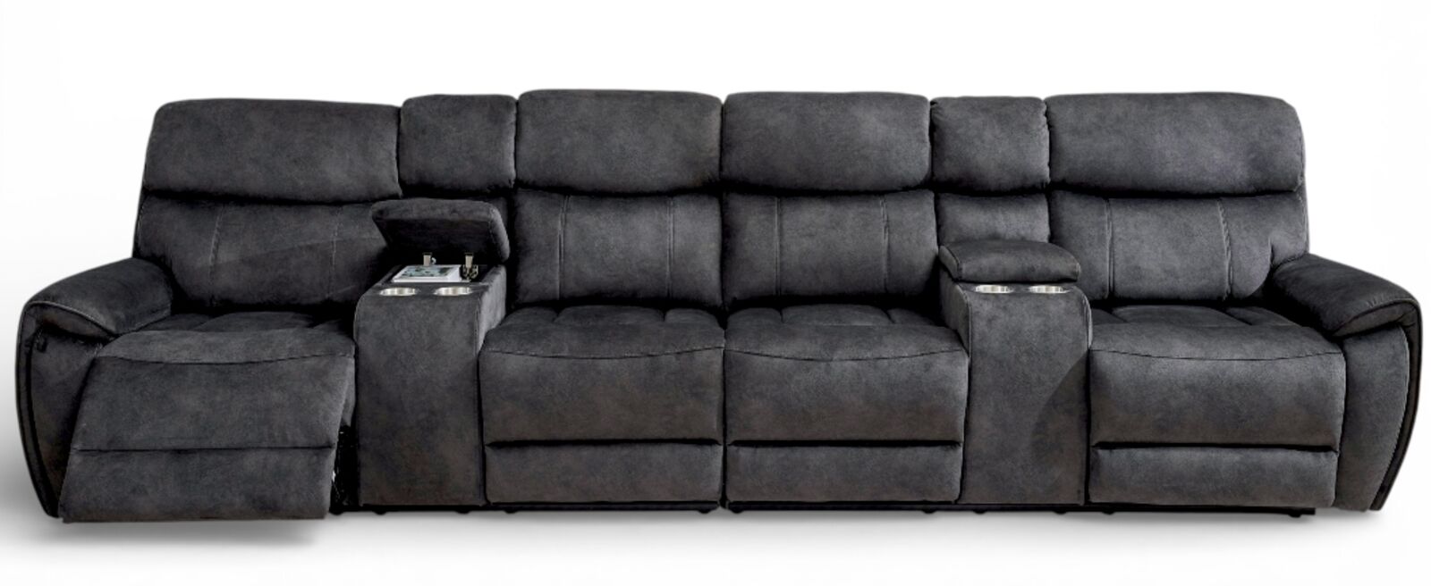 Dino 4 Seater Electric Reclining Cinema Theatre Sofa Black Fabric