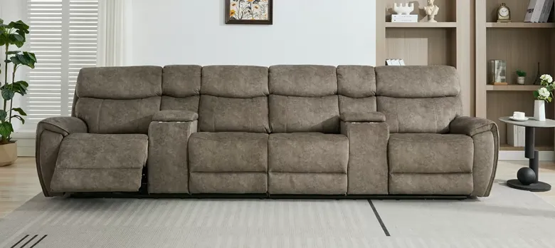 Dino 4 Seater Electric Reclining Cinema Theatre Sofa Mink Fabric