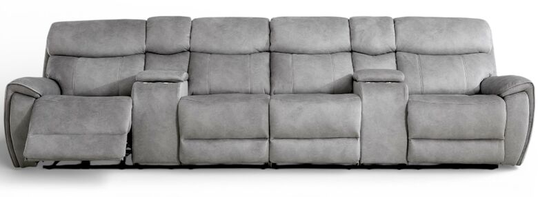 Dino 4 Seater Electric Reclining Cinema Theatre Sofa Silver Fabric