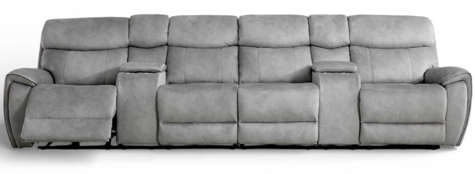 Dino 4 Seater Electric Reclining Cinema Theatre Sofa Silver Fabric