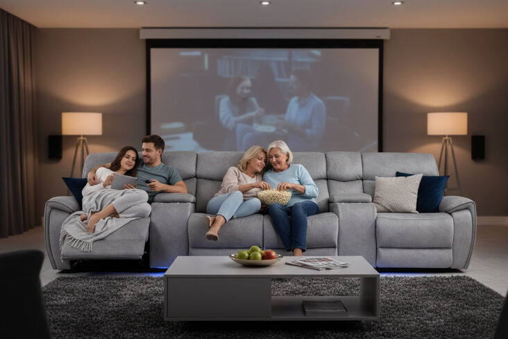 Dino 4 Seater Electric Reclining Cinema Theatre Sofa Silver Fabric