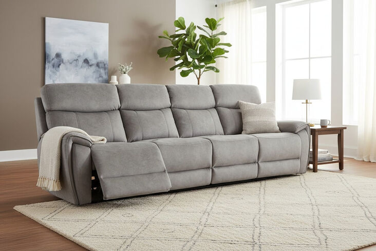 Dino 4 Seater Electric Reclining Cinema Sofa Silver Fabric