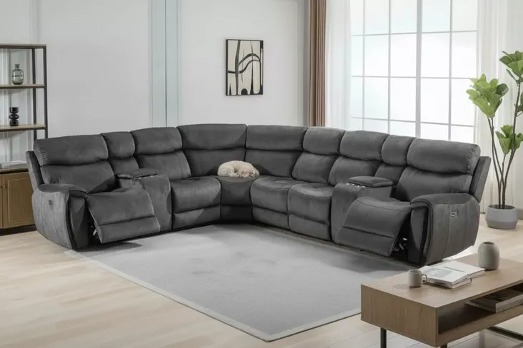Dino Corner Reclining Electric Reclining Cinema Console Sofa Group Black Fabric 3C2