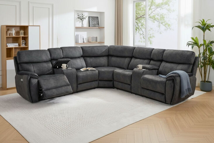 Dino Corner Reclining Home Theatre Cinema Console Sofa Group Black Fabric