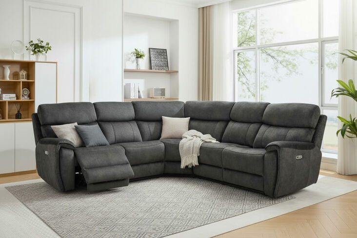 Dino Corner Reclining Sofa Group Black Fabric 2+C+2