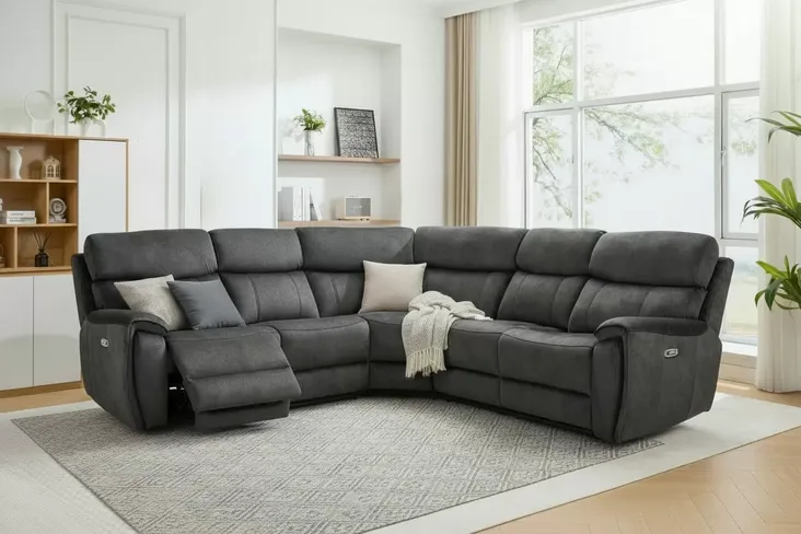 Dino Corner Reclining Sofa Group Black Fabric 2+C+2