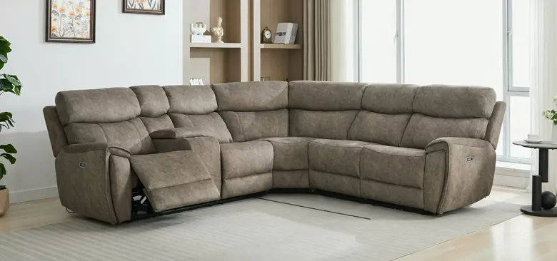 Dino Corner Reclining Cinema Console Sofa Group Mink Fabric 2+Corner+2