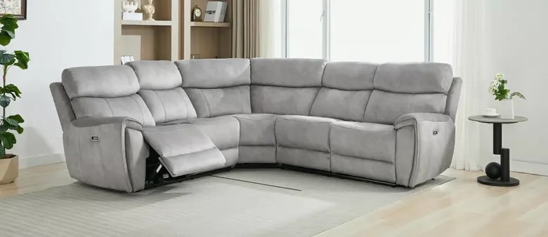 Dino Corner Reclining Sofa Group Silver Fabric 2+C+2