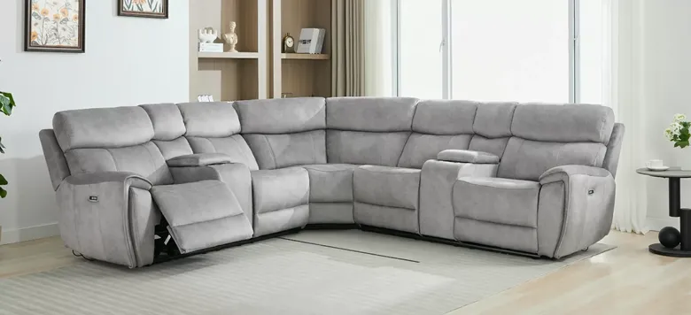 Dino Corner Reclining Home Theatre Cinema Console Sofa Group Silver Fabric