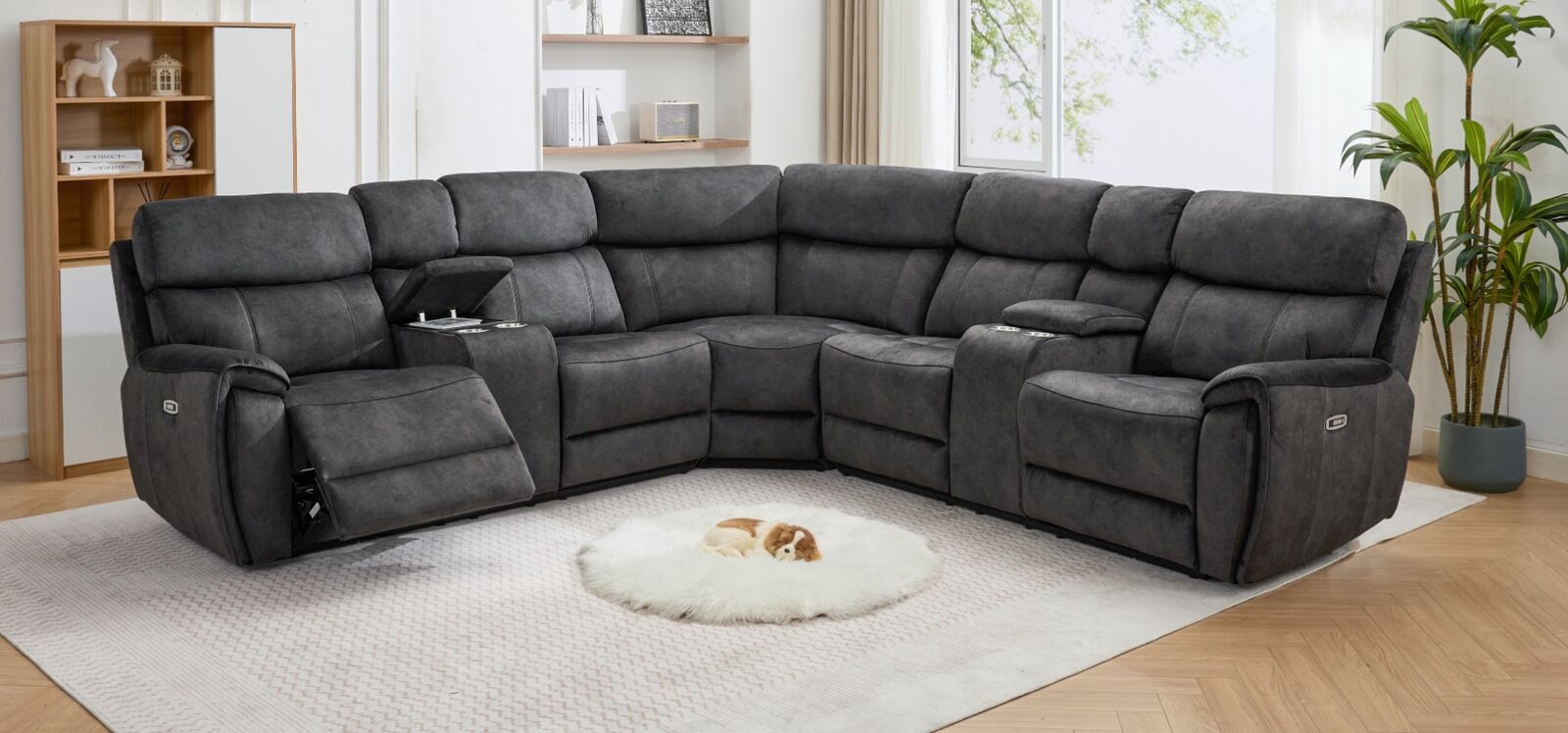 Dino Corner Reclining Home Theatre Cinema Console Sofa Group Black Fabric