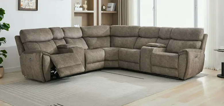 Dino Corner Reclining Home Theatre Cinema Console Sofa Group Mink Fabric
