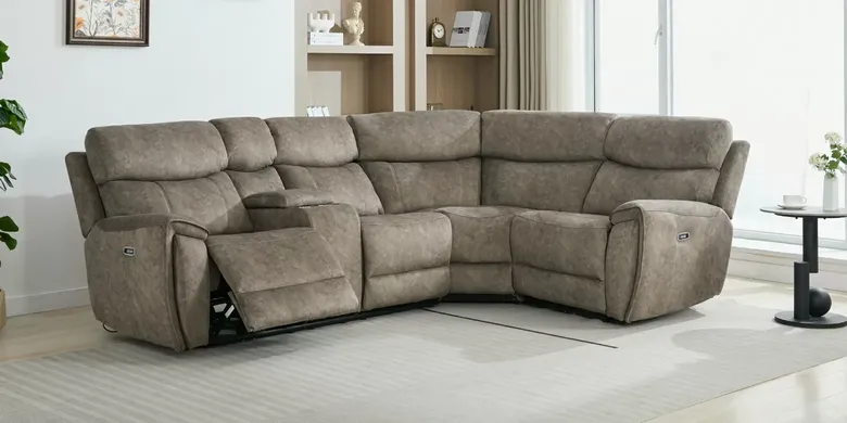 Dino Corner Reclining L Shape Cinema Console Sofa Group Mink Fabric 2+C+1