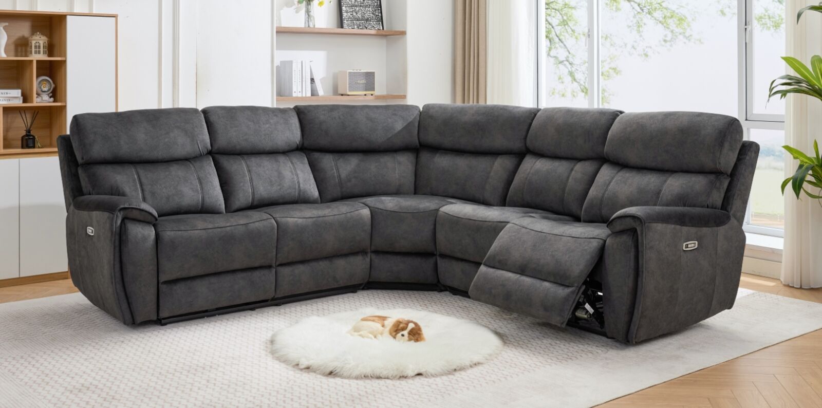 Dino Corner Reclining Sofa Group Black Fabric 2+C+2